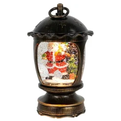 Antique Brushed Starry Lantern With Light Up Santa Scene Spinning Glitter Waterglobe