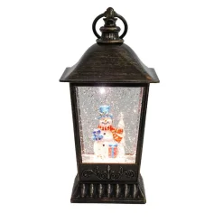 Antique Lantern With Led Light Up Snowman Scene