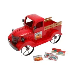 Antique Red Metal Vintage Truck With Christmas Tree, Decor