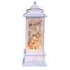 Antique White Tall Lantern With Led Light Up Snowman Scene Spinning Glitter Waterglobe