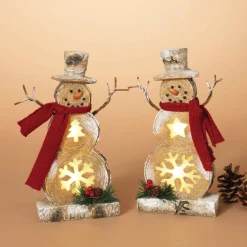 Battery-Operated Lighted Resin Snowman Figurines (Set Of 2)