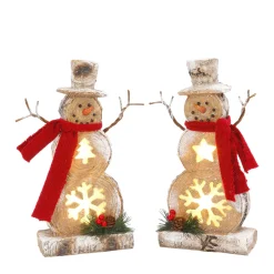 Battery-Operated Lighted Resin Snowman Figurines (Set Of 2)