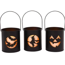 Black Metal Spooky Halloween Lanterns With Flameless Candles