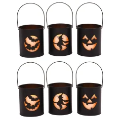 Black Metal Spooky Halloween Lanterns With Flameless Candles