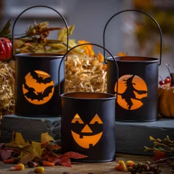 Black Metal Spooky Halloween Lanterns With Flameless Candles