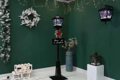 Black Snowing Outdoor Street Lamp With Animated Tree