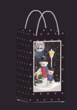 Blue Snowing Square Handbag With Snowman