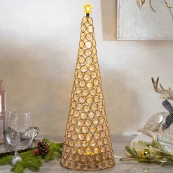 Elegant Glam Holiday Gold Lighted Jewel Cone Christmas Tree