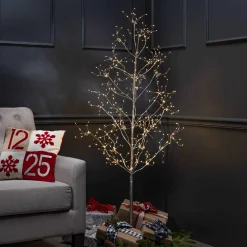 5 Foot Tall Silver Glowing Lighted Tree, Micro Leds