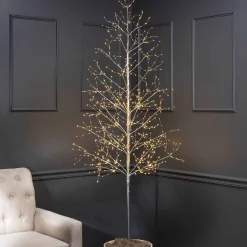 7 Foot Tall Silver Glowing Lighted Tree, Micro Leds