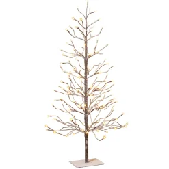 4 Foot Tall Snowy Brown Pre Lit Tree, 128 Warm White Leds