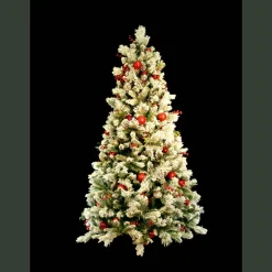 7Ft Prelit Fairfield Flocked With Pinecones Ball Ornaments &Red Berries #114-Fgf-70Cy6
