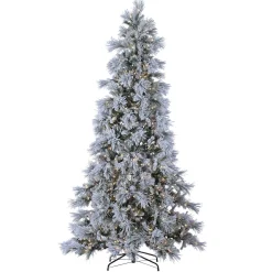 9Ft Pre-Lit Lightly Flocked Snowbell Pine Christmas Tree With Twinkling Cool White Led Lights