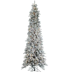9Ft Pre-Lit Narrow Flocked Pencil Pine Christmas Tree With Clear Lights
