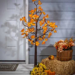 4Ft. Tall Electric Lighted Maple Leaf Tree With 48 Warm White Micro Led Lights