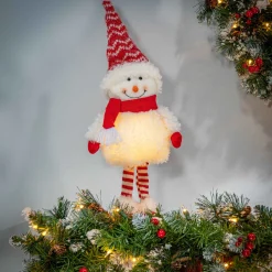 Holiday Snowman Lighted Figurine Decor With Red Hat And Scarf