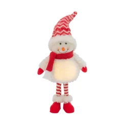 Holiday Snowman Lighted Figurine Decor With Red Hat And Scarf