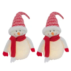 Holiday Snowman Lighted Figurine Decor With Red Hat And Scarf