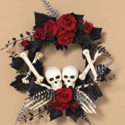 24-Inch Diameter Halloween Skeleton And Roses Wreath