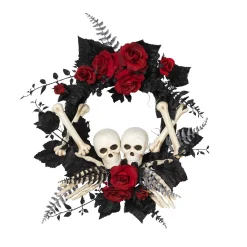 24-Inch Diameter Halloween Skeleton And Roses Wreath