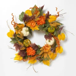 26-Inch Diameter Harvest Wreath With Pumpkin And Berry Accents