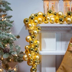 58.5-Inch Long Electric Gold Lighted Ornament Strung Garland