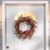 24 Inch Winter Holiday Wreath With Red Berries And Cardinal