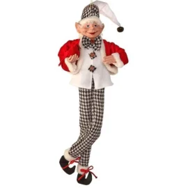 30In Fabric Black And White Checkered Plaid Bendable Elf