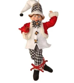 17In Fabric Black And White Checkered Plaid Bendable Elf