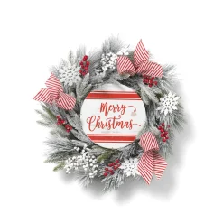 24 In Flocked Merry Christmas Wreath With Snowflakes