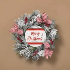24 In Flocked Merry Christmas Wreath With Snowflakes