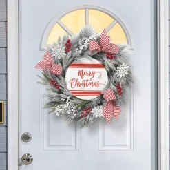 24 In Flocked Merry Christmas Wreath With Snowflakes