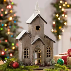 16-In H Battery- Operated Lighted Wood House With Pine And Berry Accent
