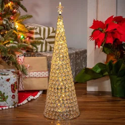 23.8-In H Battery- Operated Lighted Jeweled Cone Tree, Silver