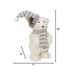 16-In H Polar Bear Figurine With Hat & Scarf
