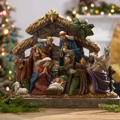 17.7-In L Battery- Operated Lighted Resin Nativity Stable With Figurines