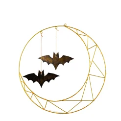 24 In Lighted Champagne Metal Halloween Wreath With Bats Decor