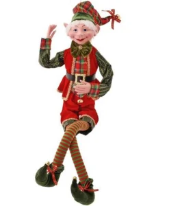 30In Metallic Plaid Bendable Elf Ornament