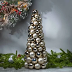 18 In Tall Gold Christmas Holiday Ornament Cone Tree Decor