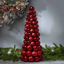 18 In Tall Red Christmas Holiday Ornament Cone Tree Decor