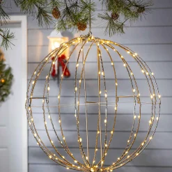 17 In Whimsical Lighted Metal Sphere, Warm White Micro Leds