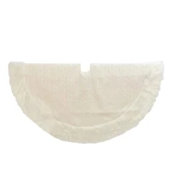 48 In White Cable Knit Christmas Tree Skirt, Faux Fur Trim