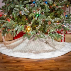 48 In White Cable Knit Christmas Tree Skirt, Faux Fur Trim