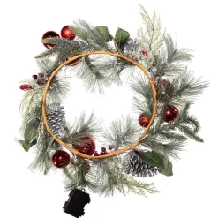Kurt Adler 22-Inch Battery-Operated Red Berries, Balls And Silver Pinecone Wreath