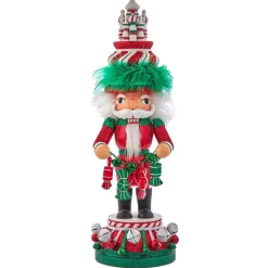 Kurt Adler 15-Inch Hollywood Nutcrackers™ Red, White And Green Candy Tower Hat Nutcracker