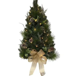 Kurt Adler 26-Inch Pre-Lit Pinecone Wall Tree With Bow
