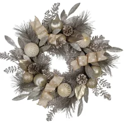 Kurt Adler 24-Inch Silver And Gold Champagne Rattan Wreath
