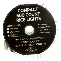 Kurt Adler 600-Light 49.2-Foot Multicolored Led White Wire Rice Light Set