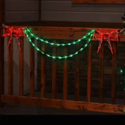 Led Bow With Garland End Piece (Red/Green) #Led-Ban54