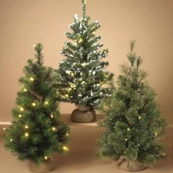 Led-Lighted Pine Trees With Burlap Base (Set Of 3)